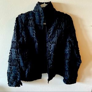 Samuel Dong Jacket Blaze Textured Black Zippered Blazer. M